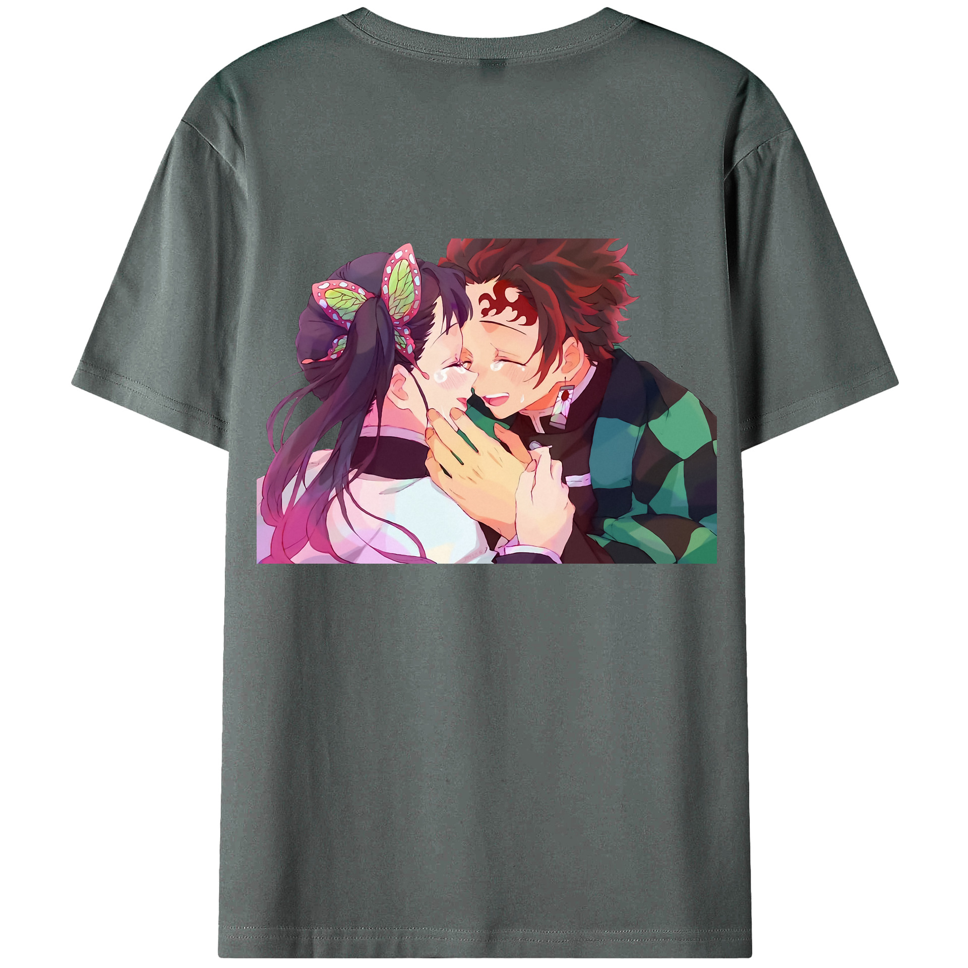 （画像用） 鬼滅の刃 竈門 炭治郎／かまど たんじろう Kamado Tanjirou 綿100％ メンズ半袖Tシャツ（バックプリント） 通気性